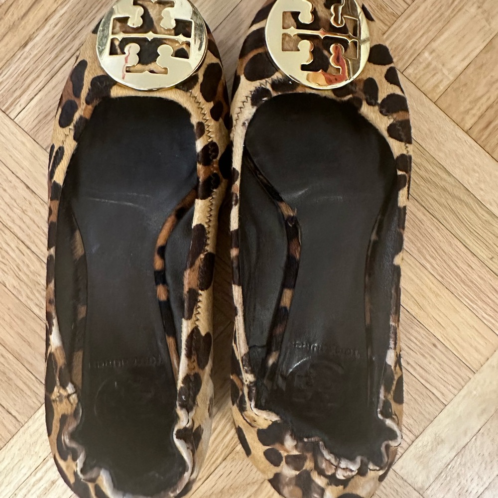 Tory Burch Animal Print Flats with Gold Logo